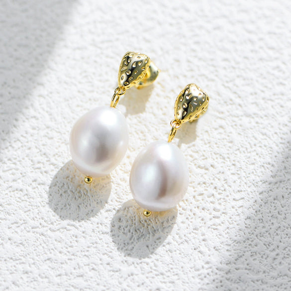 Wholesale Geometric Natural Pearl Inlaid S925 Sterling Silver Earrings For Women