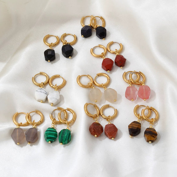 Wholesale Geometric Natural Stone Earrings For Women Copper Electroplated Light Luxury Simple Niche Design