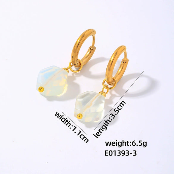Wholesale Geometric Natural Stone Earrings For Women Copper Electroplated Light Luxury Simple Niche Design