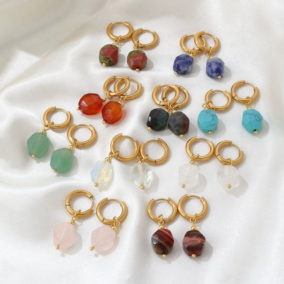 Wholesale Geometric Natural Stone Earrings For Women Copper Electroplated Light Luxury Simple Niche Design