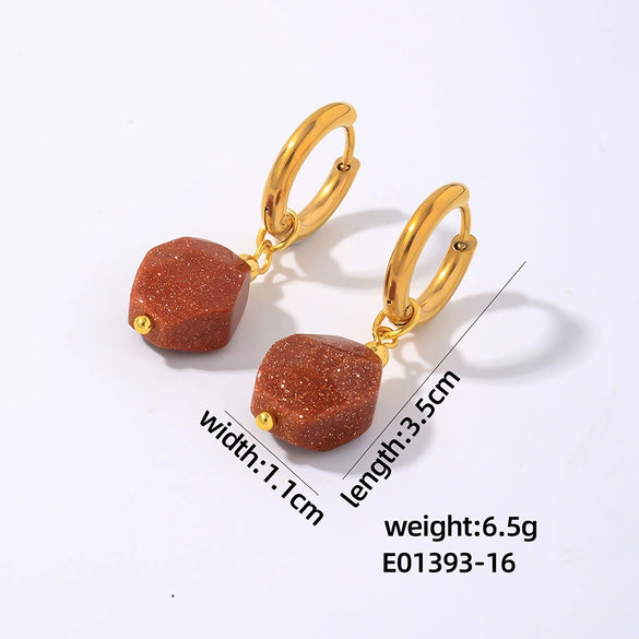 Wholesale Geometric Natural Stone Earrings For Women Copper Electroplated Light Luxury Simple Niche Design