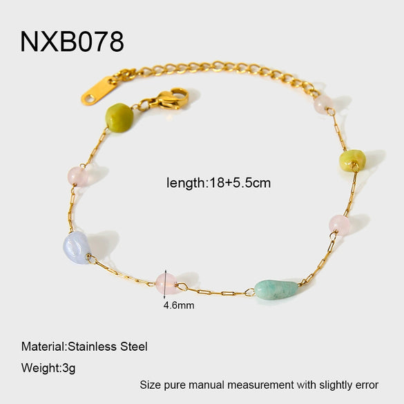 Wholesale Geometric Natural Stone Stainless Steel 18K Gold Plated Bracelet And Necklace Set For Women