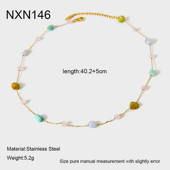 Wholesale Geometric Natural Stone Stainless Steel 18K Gold Plated Bracelet And Necklace Set For Women
