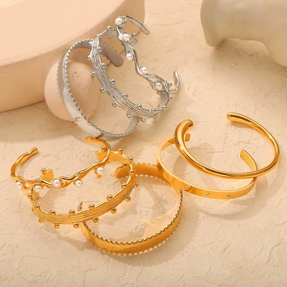 Wholesale Geometric Niche Style 316L Stainless Steel Gold Plated Open Bracelet Jewelry