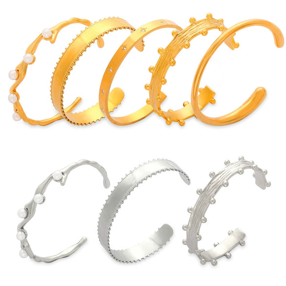 Wholesale Geometric Niche Style 316L Stainless Steel Gold Plated Open Bracelet Jewelry