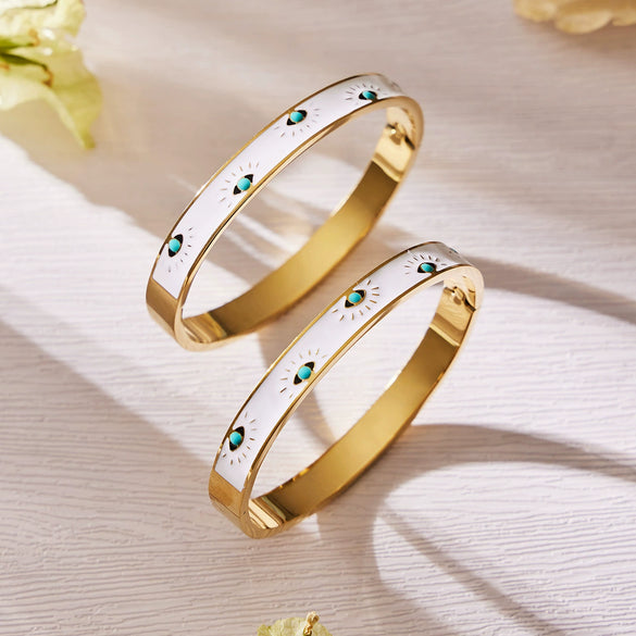 Wholesale Geometric Oildrip Devil's Eye Clasp Bracelet Stainless Steel 18K Gold Plated Jewelry