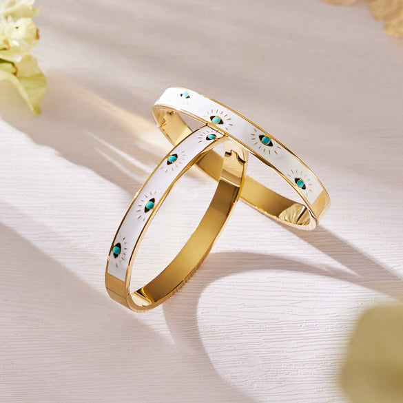 Wholesale Geometric Oildrip Devil's Eye Clasp Bracelet Stainless Steel 18K Gold Plated Jewelry
