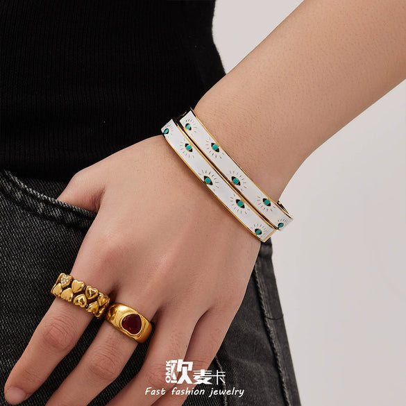 Wholesale Geometric Oildrip Devil's Eye Clasp Bracelet Stainless Steel 18K Gold Plated Jewelry