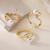 Wholesale Geometric Opening Ring Copper Plated 18K Gold Zircon Pearl Women's Design Sense Niche Advanced
