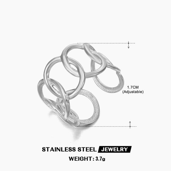Wholesale Geometric Oval Interlocking Stainless Steel Goldplated Ring Casual Elegant And Adjustable For Women