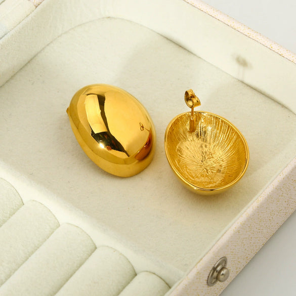 Wholesale Geometric Oval 18K Gold Plated Stainless Steel Earrings For Women Simple Modern Style Jewelry