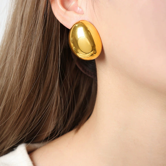 Wholesale Geometric Oval 18K Gold Plated Stainless Steel Earrings For Women Simple Modern Style Jewelry