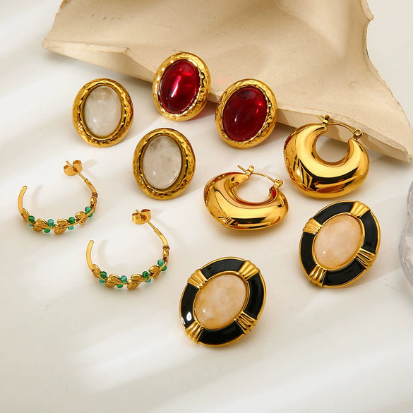 Wholesale Geometric Oval 18K Gold Plated Stainless Steel Earrings For Women