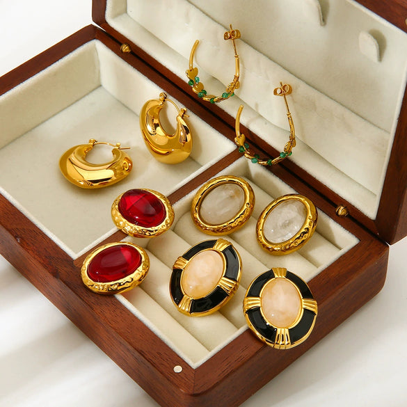 Wholesale Geometric Oval 18K Gold Plated Stainless Steel Earrings For Women
