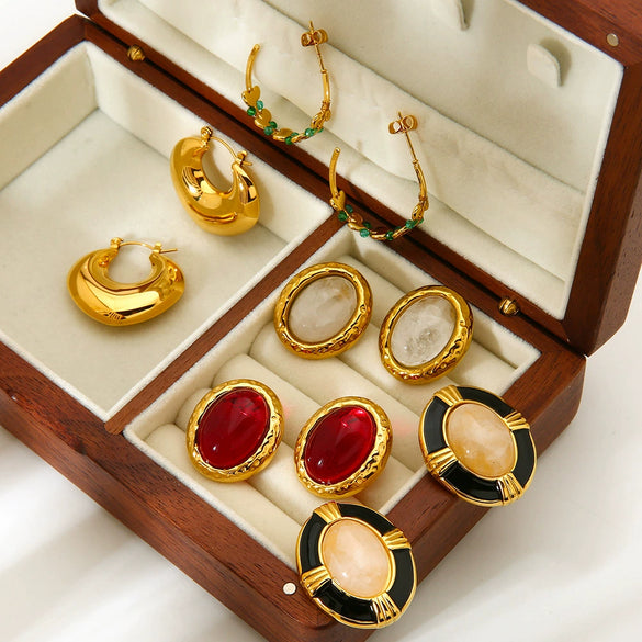 Wholesale Geometric Oval 18K Gold Plated Stainless Steel Earrings For Women