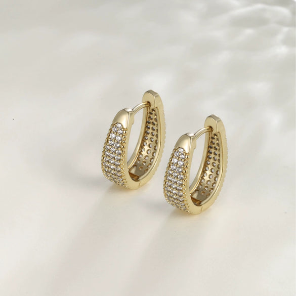 Wholesale Geometric Oval Microencrusted Zircon Earrings For Women Electroplated