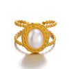 Wholesale Geometric Oval Pearl Inlaid Stainless Steel Ring For Women Electroplated