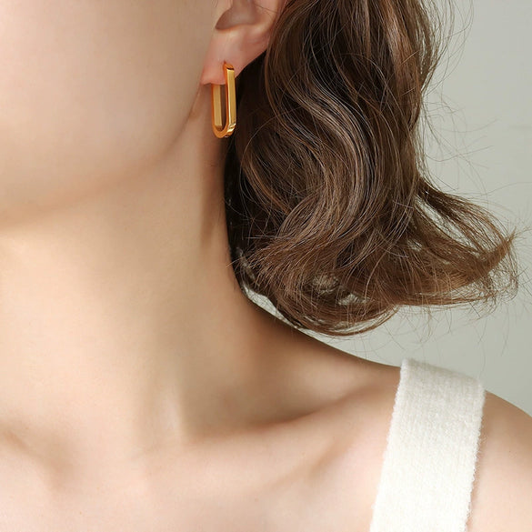 Wholesale Geometric Oval Rectangular 316L Stainless Steel Gold Plated Earrings Jewelry