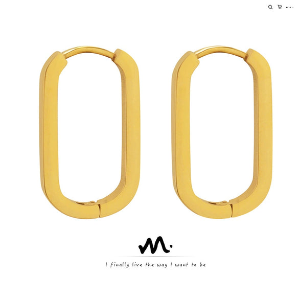 Wholesale Geometric Oval Rectangular 316L Stainless Steel Gold Plated Earrings Jewelry