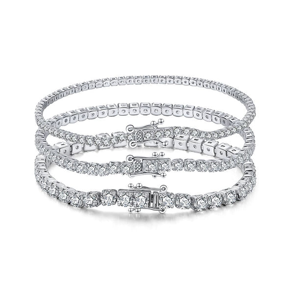 Wholesale Geometric Pattern Electroplated S925 Silver Tennis Bracelet For Women And Unisex