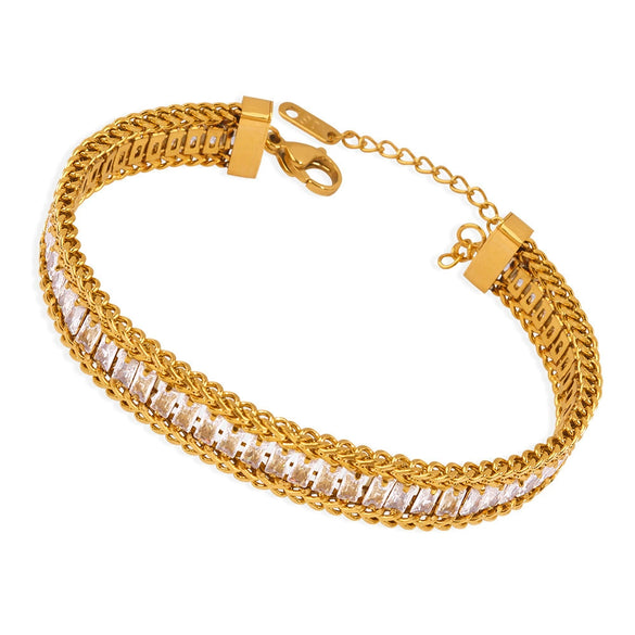 Wholesale Geometric Pattern Inlaid Zircon Goldplated Titanium Steel Bracelet For Women