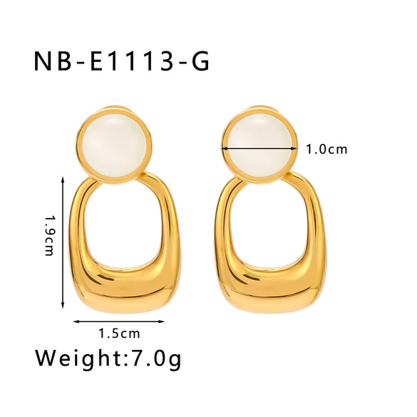 Wholesale Geometric Pattern Opal Pendant Stitching Earrings 18K Gold Plated Stainless Steel Double Layer Women's Earrings