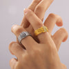 Wholesale Geometric Patterned Inlaid Woven Texture 18K True Gold Plated Titanium Steel Ring Jewelry For Women