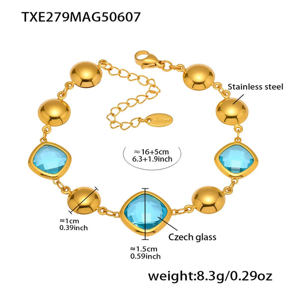 Wholesale Geometric Patterned 316L Stainless Steel 18K Real Gold Plated Czech Glass Women's Fashion Bracelet Jewelry