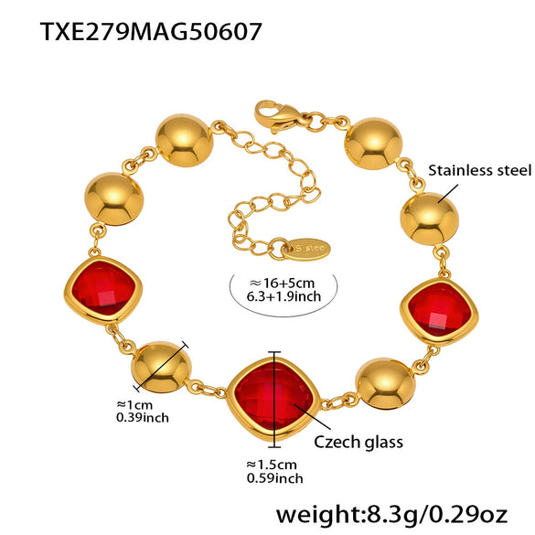Wholesale Geometric Patterned 316L Stainless Steel 18K Real Gold Plated Czech Glass Women's Fashion Bracelet Jewelry