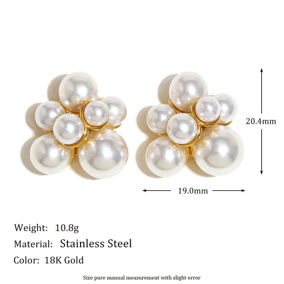 Wholesale Geometric Pearl And Black Agate Eyes Earrings In Stainless Steel With 18K Gold Plated Twist Cross Design For Women