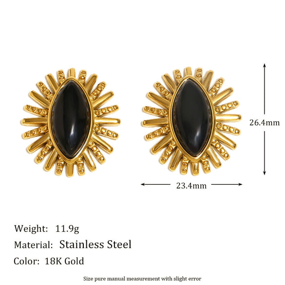 Wholesale Geometric Pearl And Black Agate Eyes Earrings In Stainless Steel With 18K Gold Plated Twist Cross Design For Women