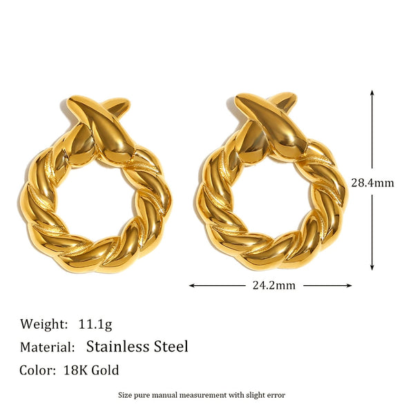 Wholesale Geometric Pearl And Black Agate Eyes Earrings In Stainless Steel With 18K Gold Plated Twist Cross Design For Women