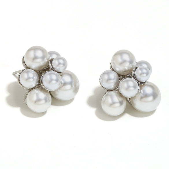 Wholesale Geometric Pearl And Black Agate Eyes Earrings In Stainless Steel With 18K Gold Plated Twist Cross Design For Women
