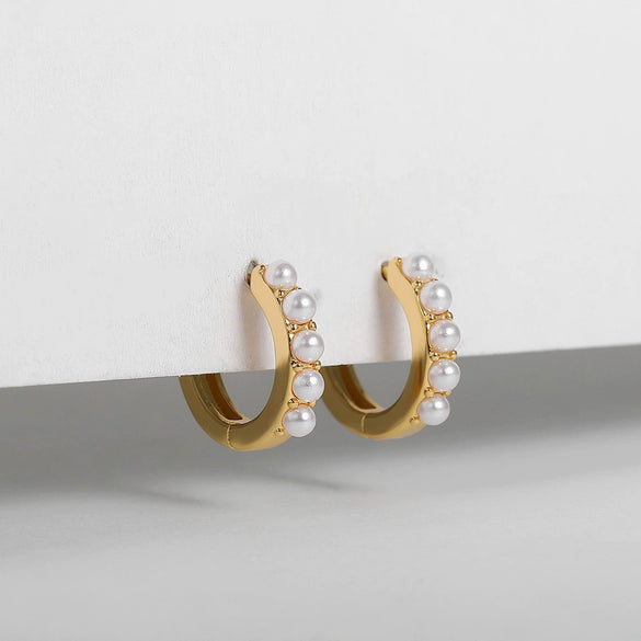 Wholesale Geometric Pearl Earrings Copper 18K Gold Plated