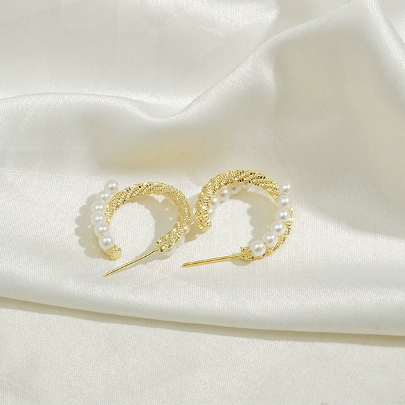 Wholesale Geometric Pearl Earrings Copper S925 Silver Needle Metal Style For Female