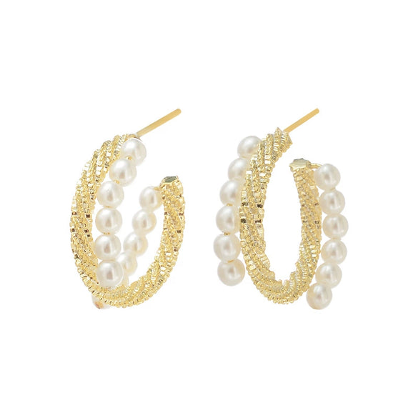 Wholesale Geometric Pearl Earrings Copper S925 Silver Needle Metal Style For Female