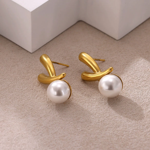Wholesale Geometric Pearl Earrings Stainless Steel Gold Electroplated Unisex