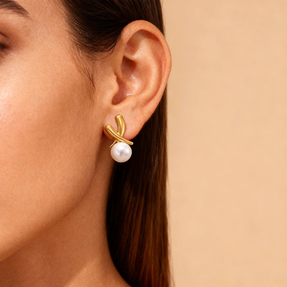 Wholesale Geometric Pearl Earrings Stainless Steel Gold Electroplated Unisex