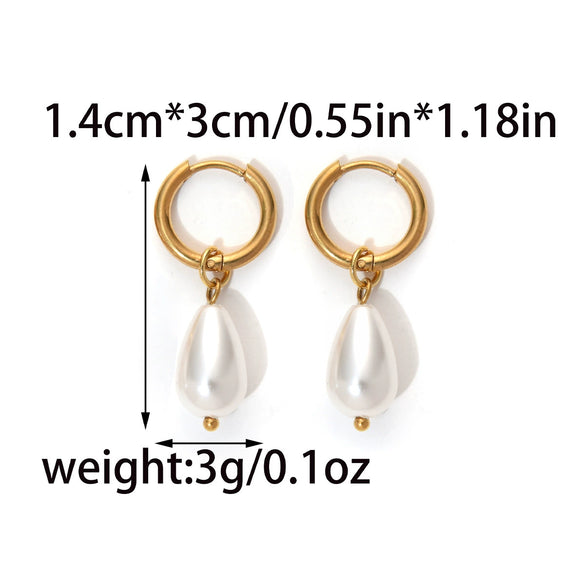 Wholesale Geometric Pearl Earrings Titanium Steel Jewelry Electroplated Retro Style For Women