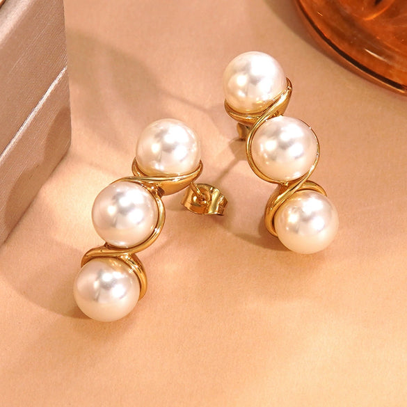 Wholesale Geometric Pearl Stainless Steel Electroplated Earrings For Women Retro Ins Style