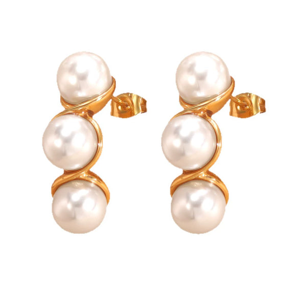 Wholesale Geometric Pearl Stainless Steel Electroplated Earrings For Women Retro Ins Style