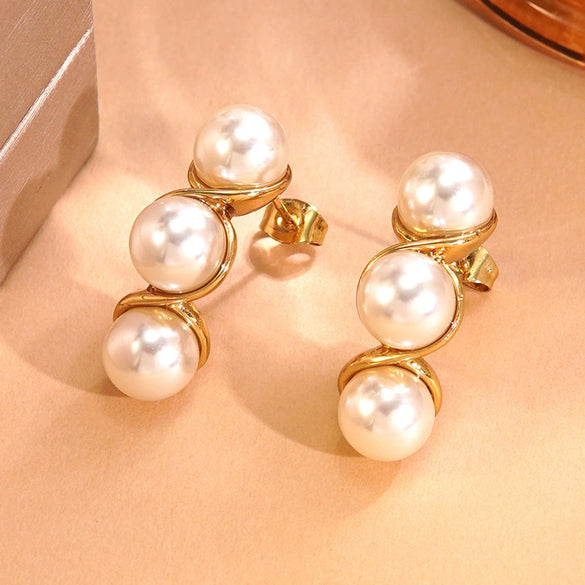 Wholesale Geometric Pearl Stainless Steel Electroplated Earrings For Women Retro Ins Style