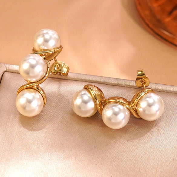 Wholesale Geometric Pearl Stainless Steel Electroplated Earrings For Women Retro Ins Style