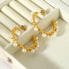 Wholesale Geometric Pearlencrusted Cshaped Stainless Steel 18K Gold Plated Earrings For Women