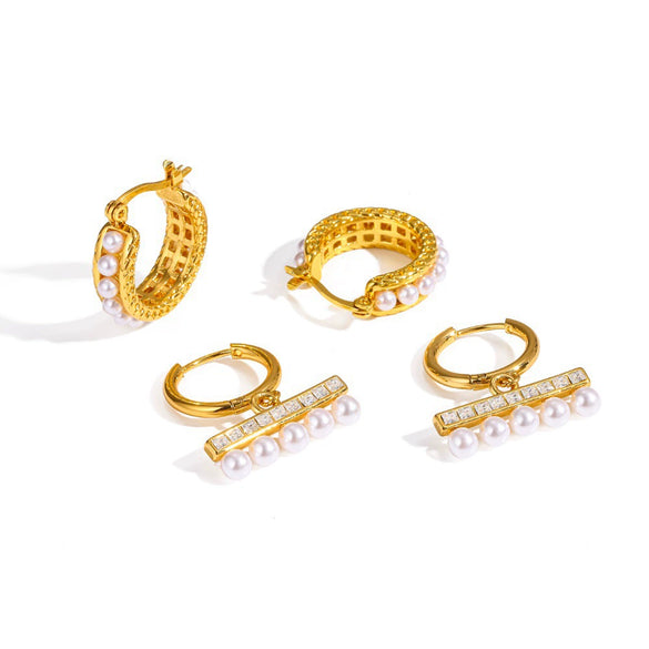 Wholesale Geometric Pearlencrusted Stainless Steel Women's Earrings With Vacuum Real Gold Plating