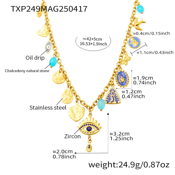 Wholesale Geometric Pendant Necklace And Bracelet Set In Stainless Steel With Furnace Vacuum Plating For Women Summer Fashion