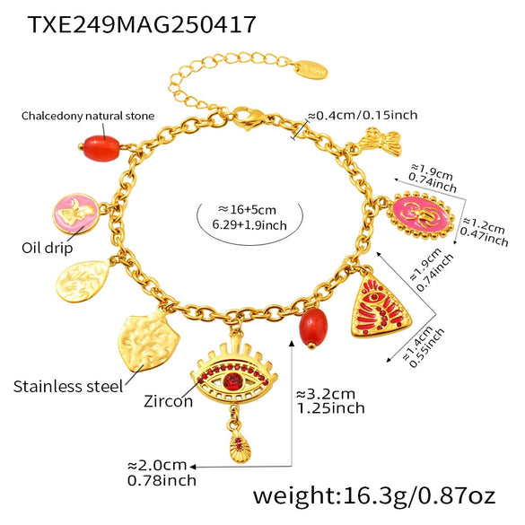 Wholesale Geometric Pendant Necklace And Bracelet Set In Stainless Steel With Furnace Vacuum Plating For Women Summer Fashion