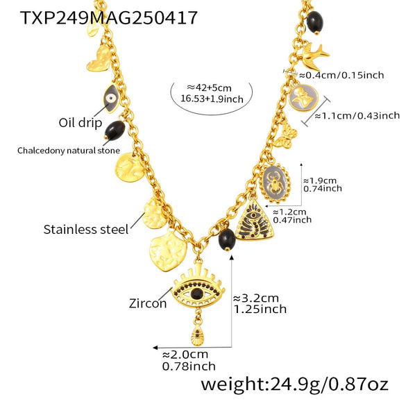 Wholesale Geometric Pendant Necklace And Bracelet Set In Stainless Steel With Furnace Vacuum Plating For Women Summer Fashion
