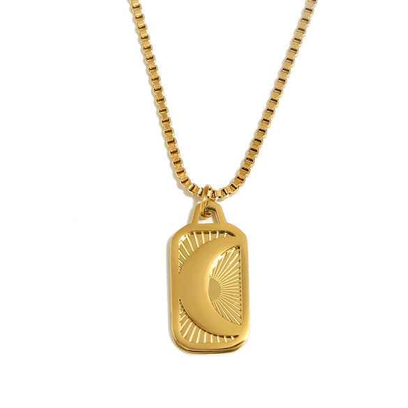 Wholesale Geometric Pendant Necklace For Women Stainless Steel 18K Gold Plated With Carved Moon Sun Design Electroplated