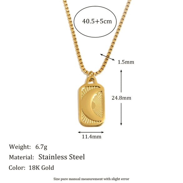 Wholesale Geometric Pendant Necklace For Women Stainless Steel 18K Gold Plated With Carved Moon Sun Design Electroplated